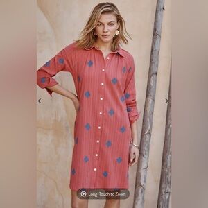 NWT J. Jill Women’s Pure Jill Boho Embroidered Cotton Tunic Shirtdress Sz L